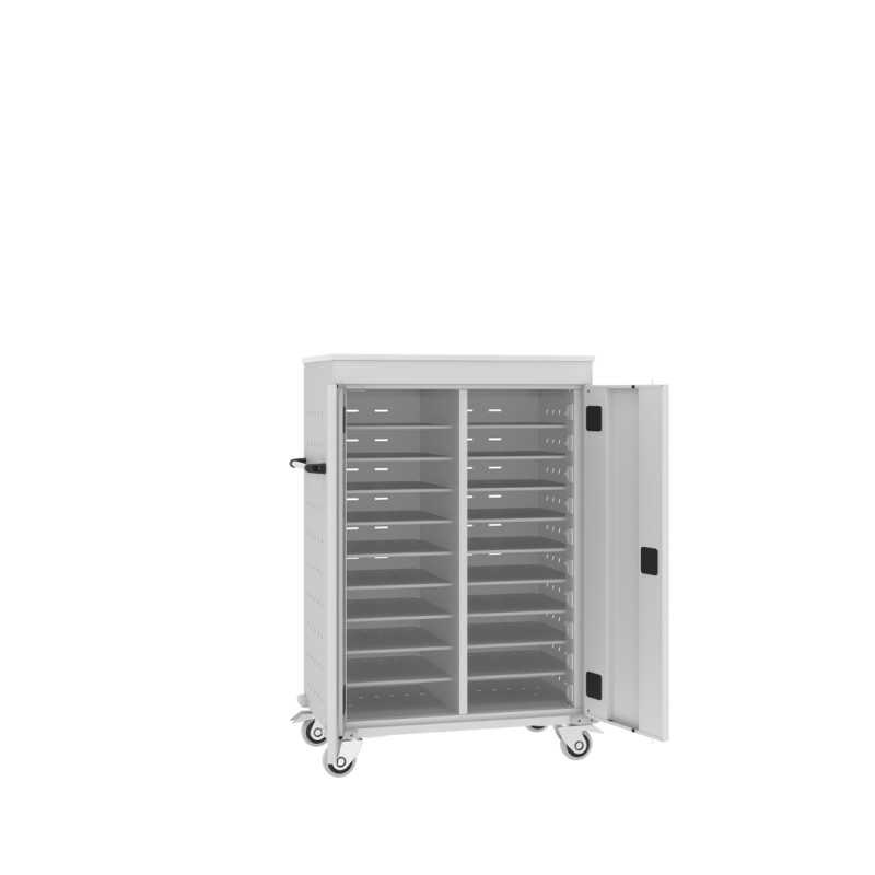 Metalowa szafa mobilna WNL 208+ na 16 laptopów z otwartymi drzwiami