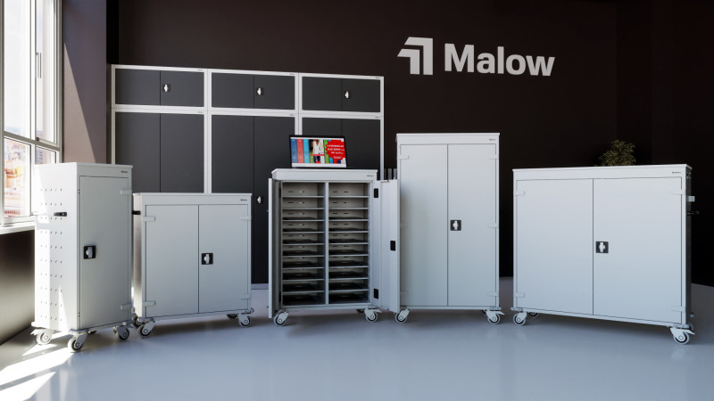 Wózek na laptopy WNL+ Malow w nowoczesnej sali